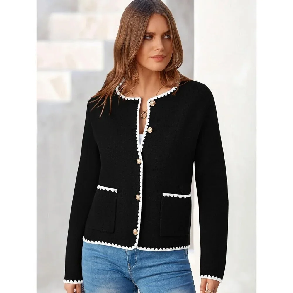 Open Front Cropped Cardigan Sweater Womens Fall Casual Long Sleeve Button